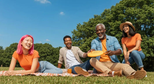 Group of diverse people outdoors with warm, healthy-looking skin - natural tanning gummy benefits