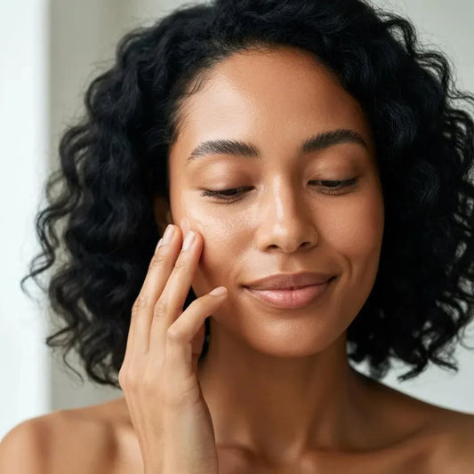 Person applying a skincare product that contains astaxanthin, showing healthy, glowing skin
